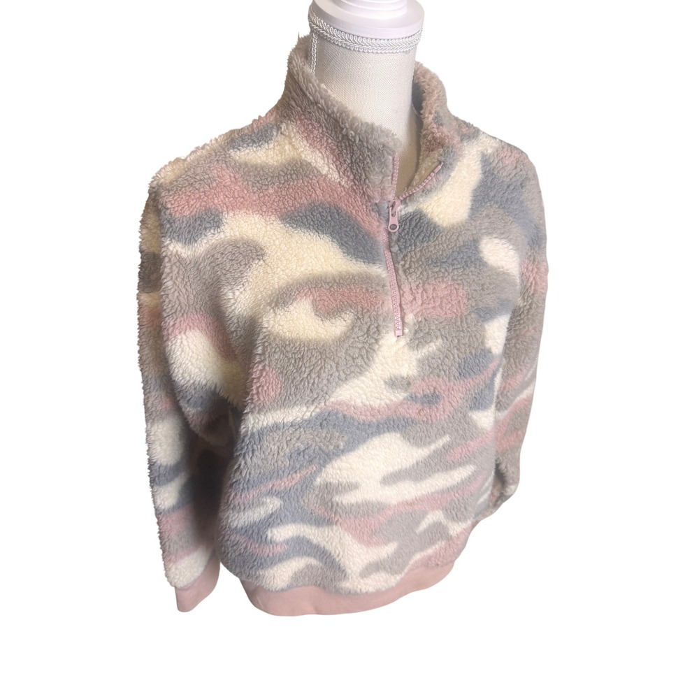 Grayson Threads Pink Grey Camo Sherpa Quarter Zip Pullover Sweatshirt Medium